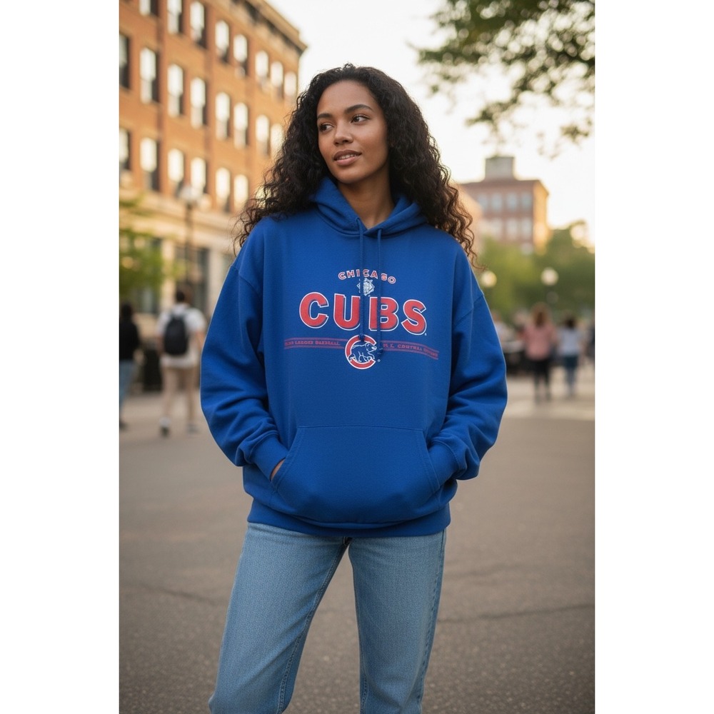 Chicago Cubs MLB Hoodie Royal‎ Blue Graphic Sweatshirt NL Central Division Mens